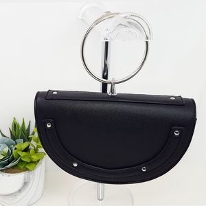 Half Moon Crossbody Handbag| Round Ring Metal Handle| Studded